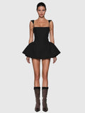 Aleta Corset Square Neck Flared Mini Dress - Black — Svelte Chic