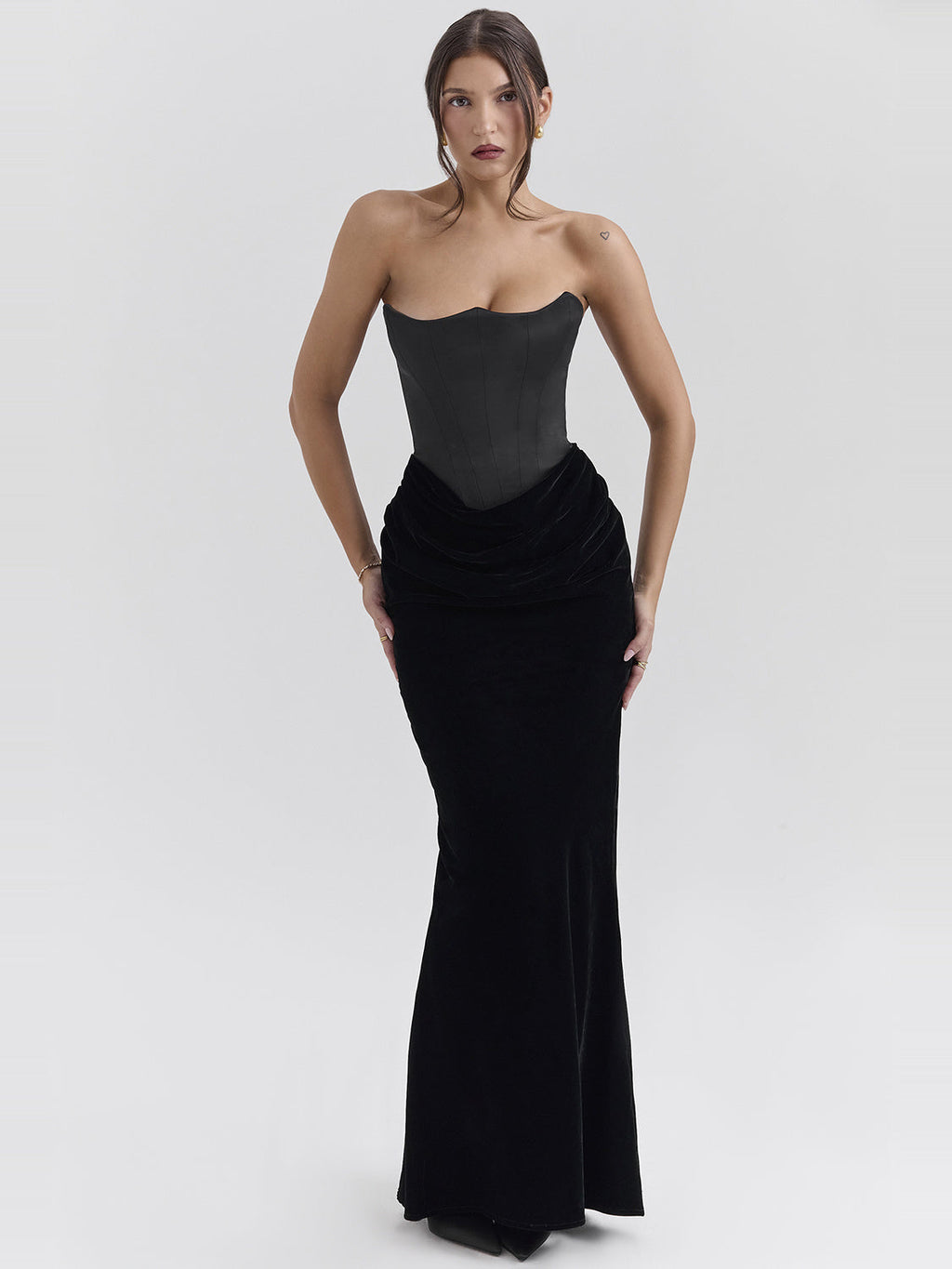 Persephone Velvet Strapless Corset Maxi Dress — Svelte Chic