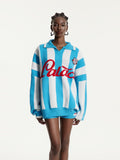 Edwena Striped Knit Polo Collar Shorts Set in Blue — Svelte Chic