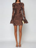 Farohildis Embroidered Floral Flute Sleeve Mesh Mini Dress — Svelte Chic