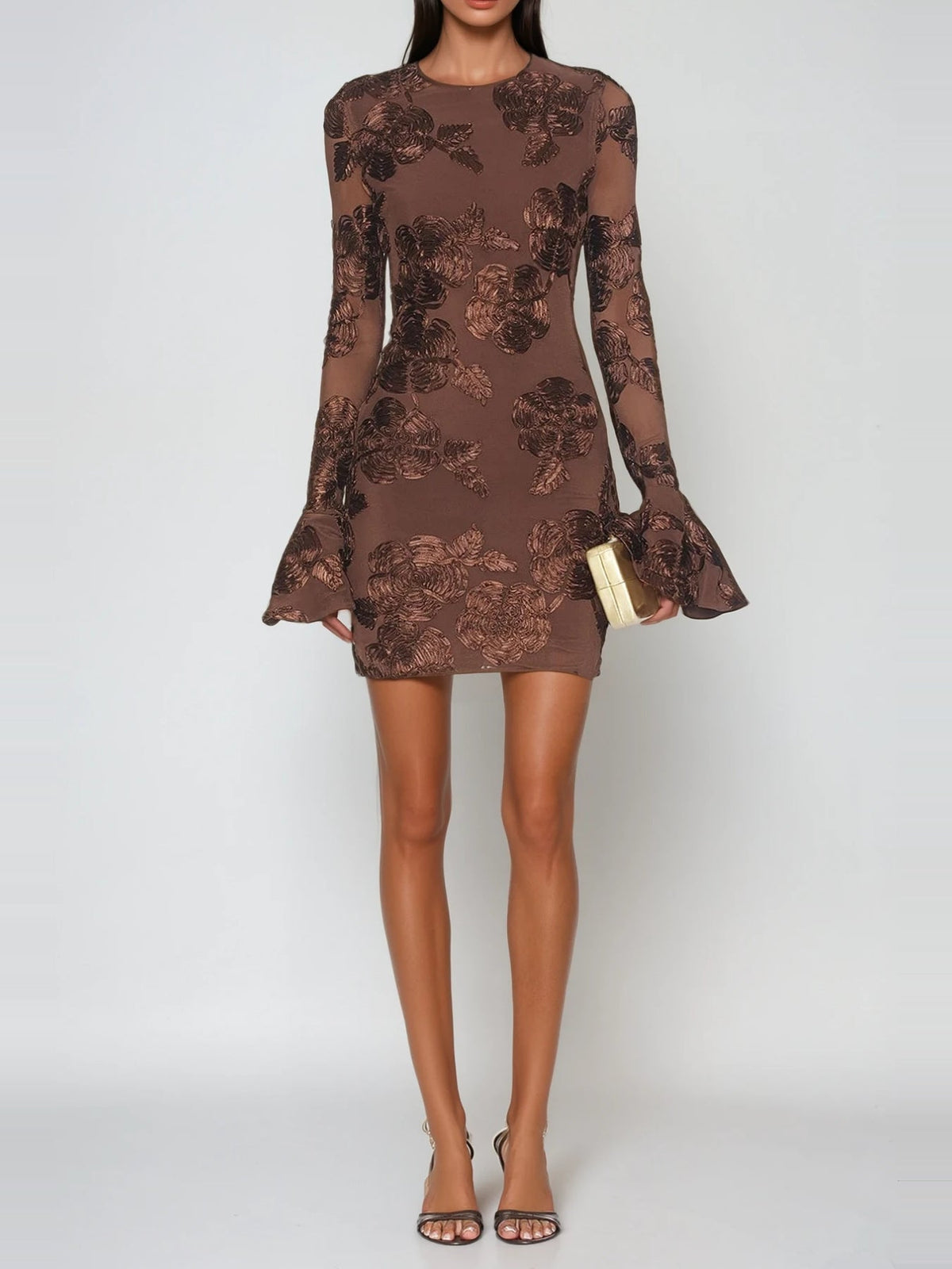 Farohildis Embroidered Floral Flute Sleeve Mesh Mini Dress — Svelte Chic