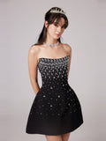 Melisande Off-Shoulder Beaded Sleeveless Mini Gown in Black — Svelte Chic