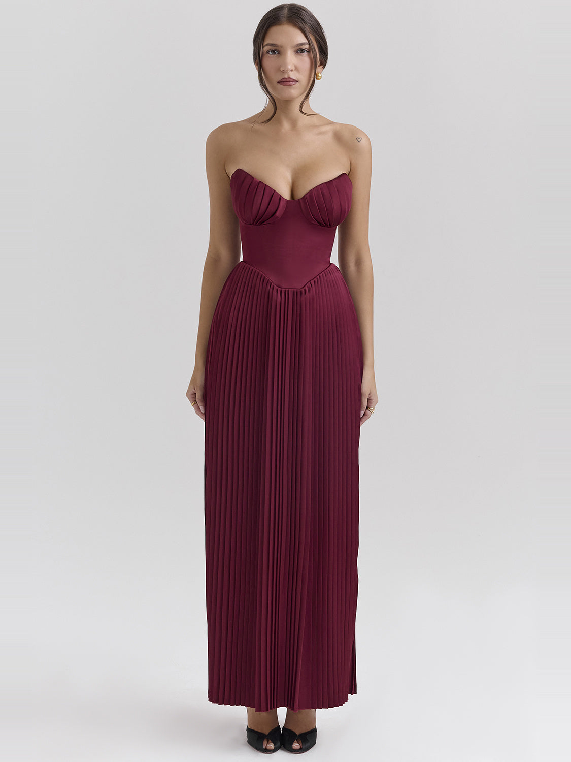 Marcella Pleated Satin Corset Maxi Dress — Svelte Chic