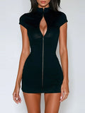 Dorine Zip Front High Neck Bodycon Mini Dress - Black — Svelte Chic