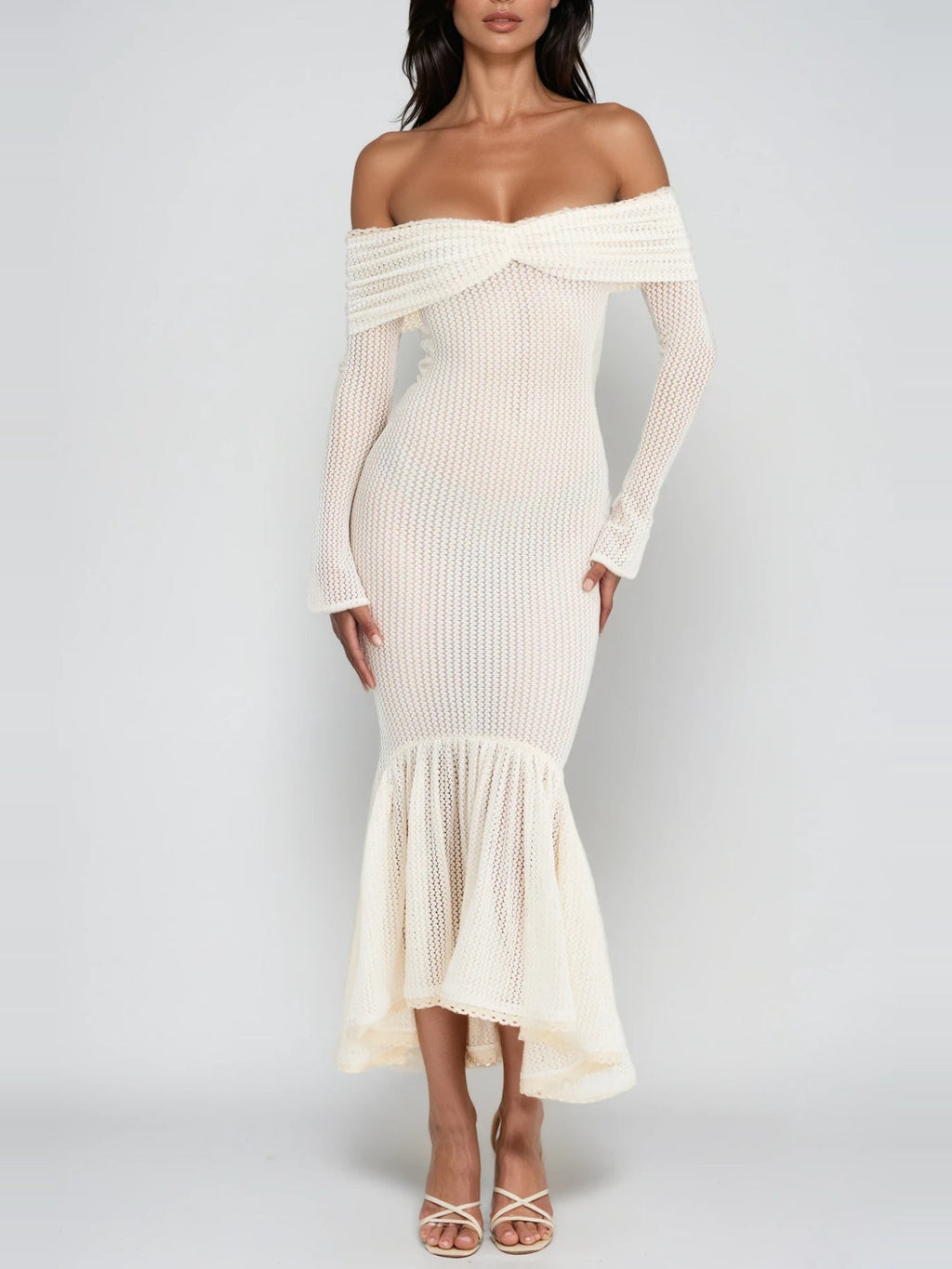 Dilwen Off Shoulder Knit Bodycon Midi Dress — Svelte Chic