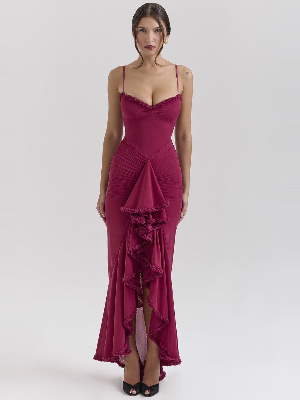 Gabbi Ruffle Front Trained Maxi Gown — Svelte Chic