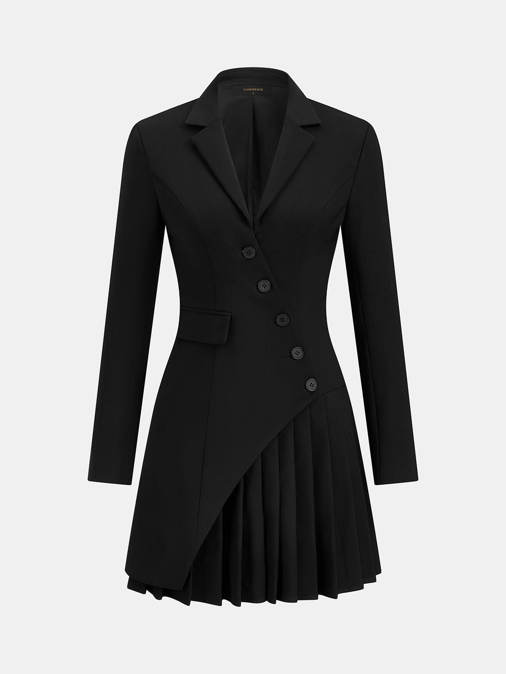 Asymmetric Button Pleated Blazer Mini Dress in Black — Svelte Chic