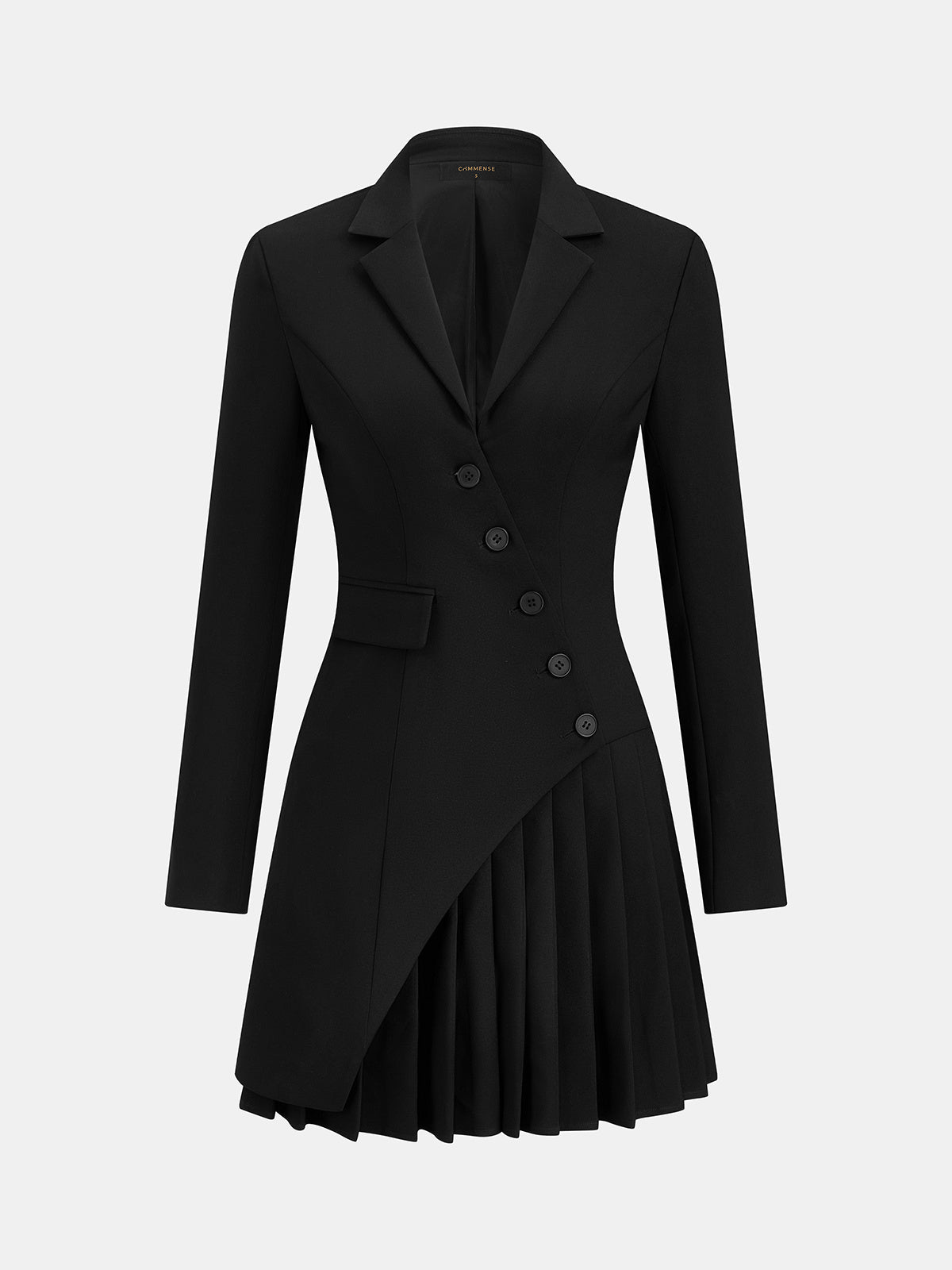 Asymmetric Button Pleated Blazer Mini Dress in Black — Svelte Chic