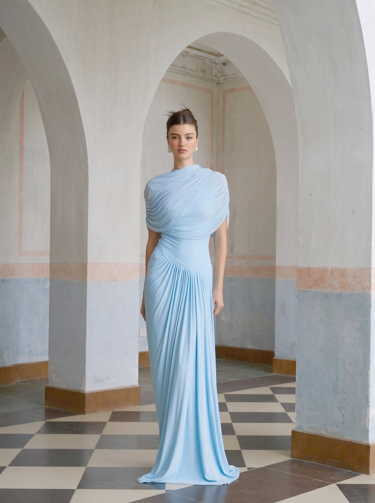 Catherine Asymmetric Pleated Maxi Dress — Svelte Chic