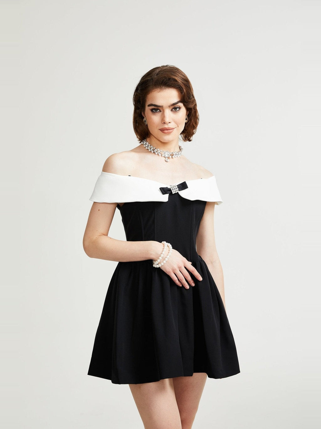 Deniece Off-Shoulder Bow-Detail Mini Dress - Black — Svelte Chic
