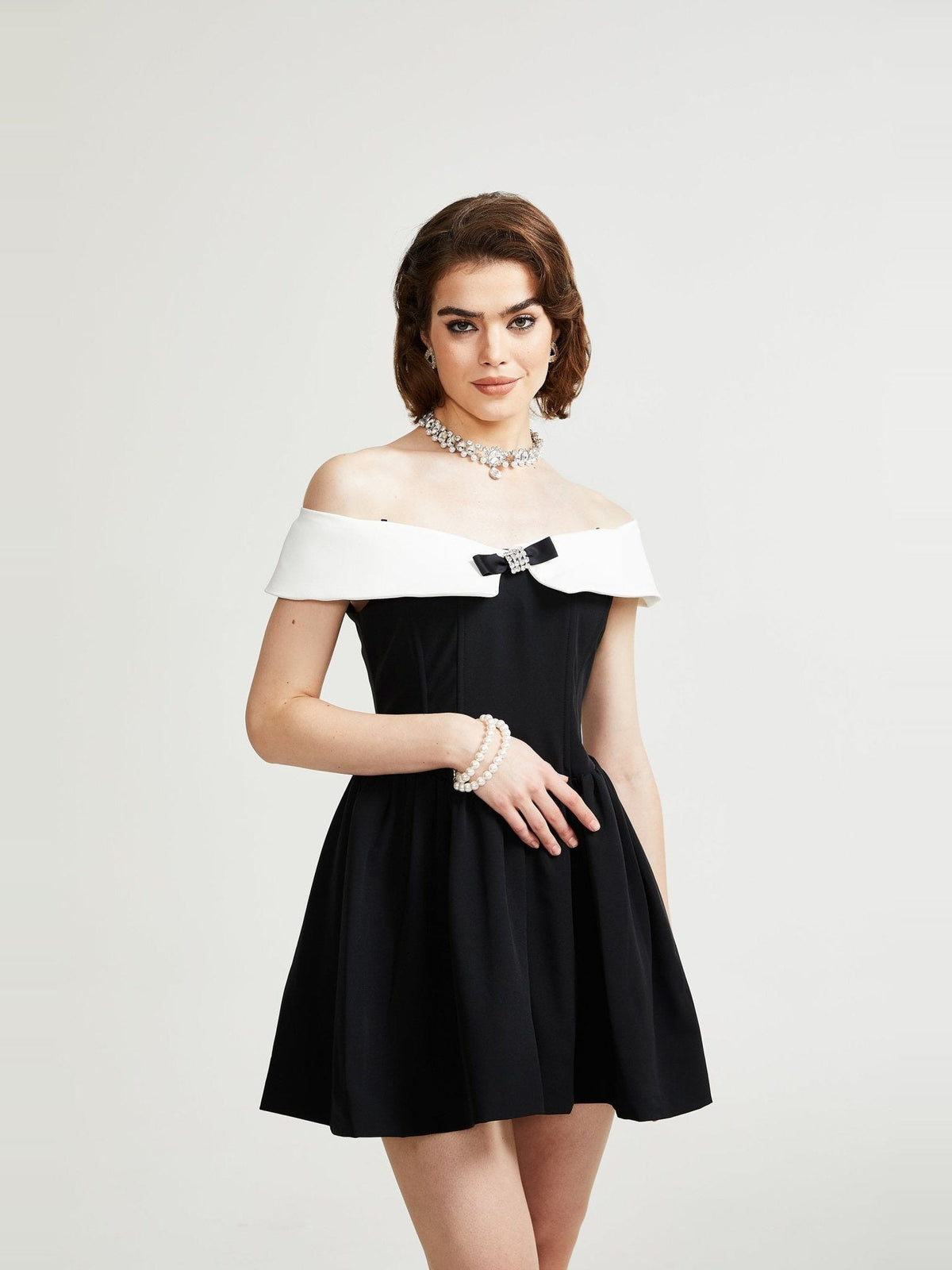 Deniece Off-Shoulder Bow-Detail Mini Dress - Black — Svelte Chic