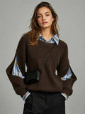 Shirt Layered Cutout Sleeve Ribbed Sweater - Dark Brown — Svelte Chic