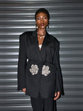 Jiya Crystal-Embellished Belted Oversized Blazer - Black — Svelte Chic