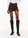 Eftychia Pocket Detail High Waist Mini Shorts - Brown — Svelte Chic