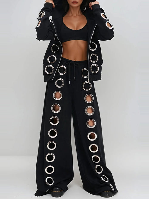 Daniyal Hooded Eyelet-Detail Pants Set - Black — Svelte Chic