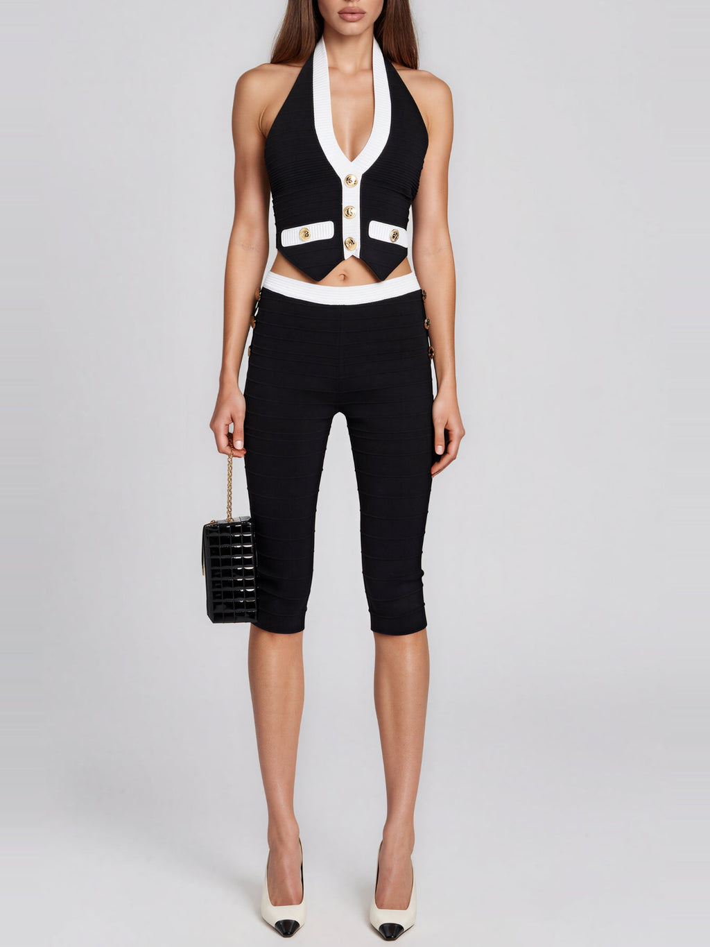 Kehinde Halter Neck Button Capri Pants Set - Black — Svelte Chic