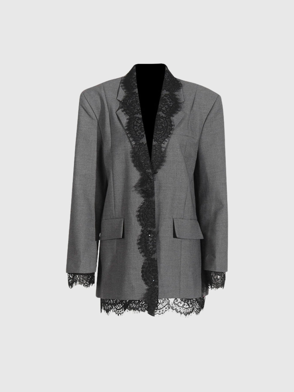 Gargi Lace Trim V Neck Blazer - Grey — Svelte Chic