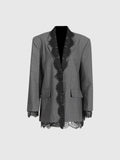 Gargi Lace Trim V Neck Blazer - Grey — Svelte Chic