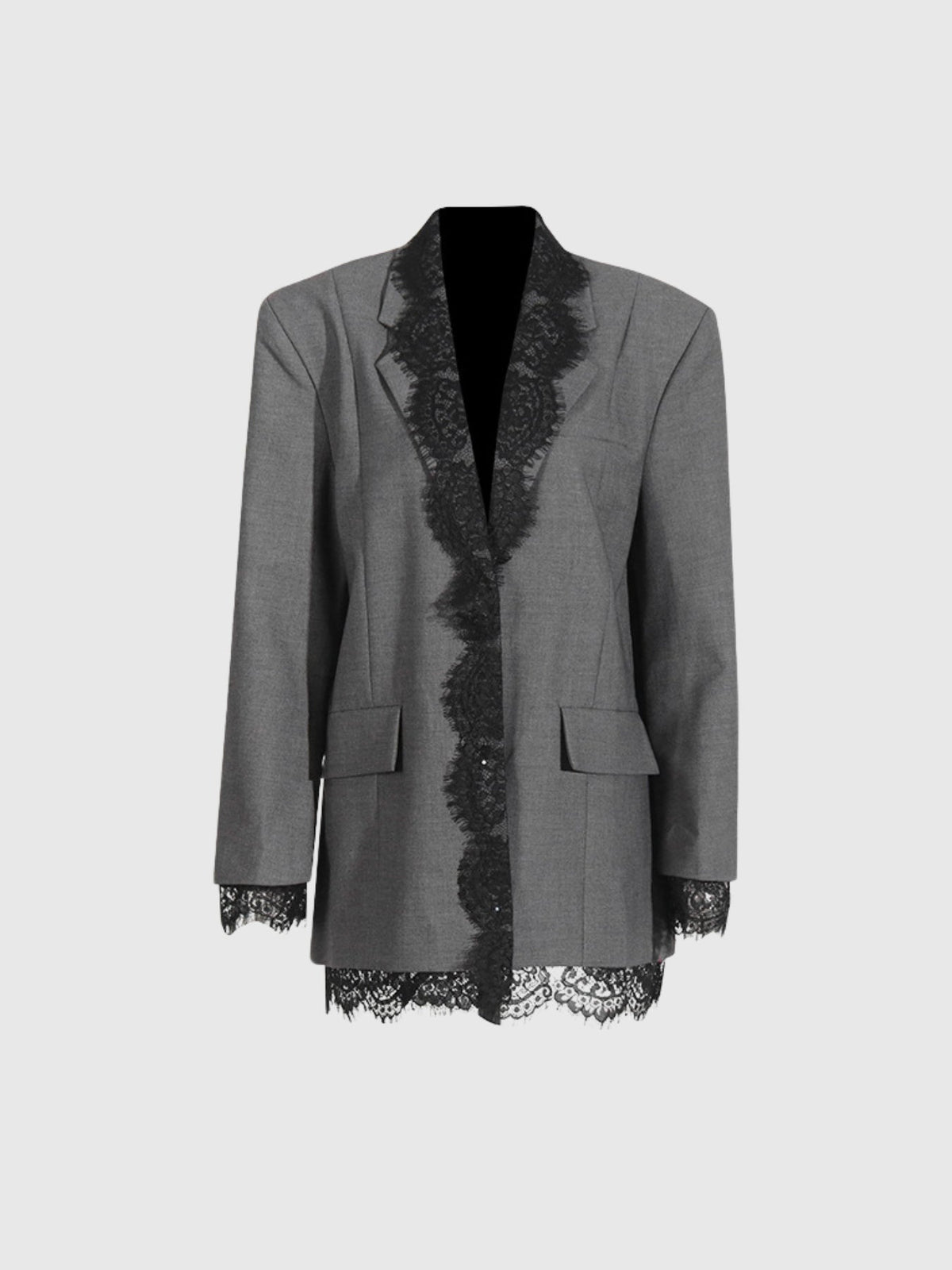 Gargi Lace Trim V Neck Blazer - Grey — Svelte Chic