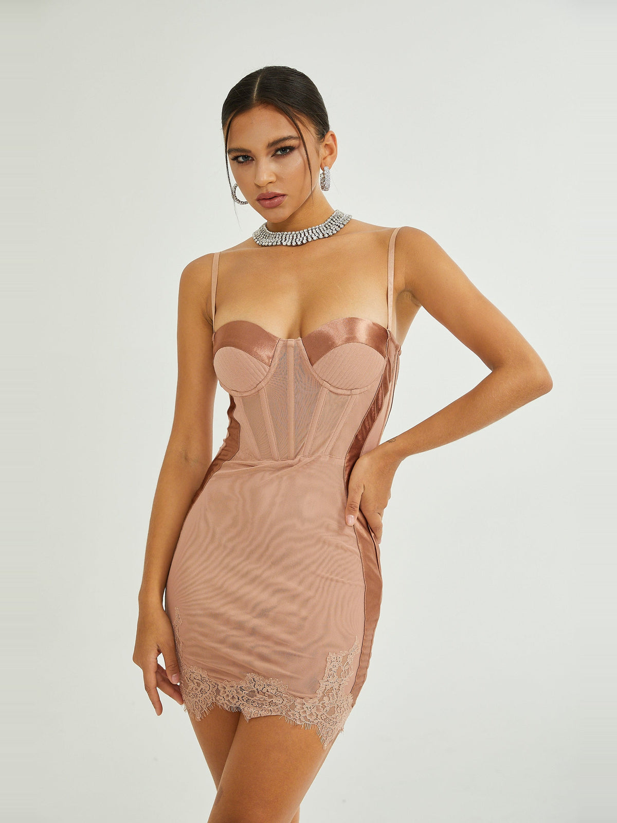 Coline Bustier Lace Trim Mini Dress — Svelte Chic