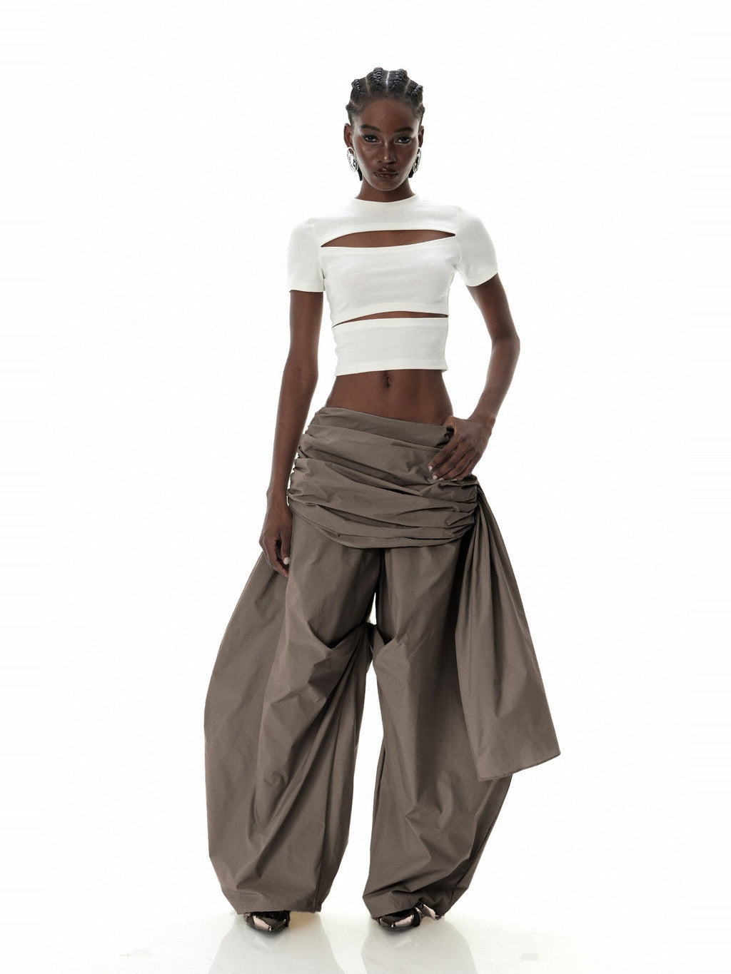 Creiddylad Ruched Drawstring Wide-Leg Pants - Brown — Svelte Chic