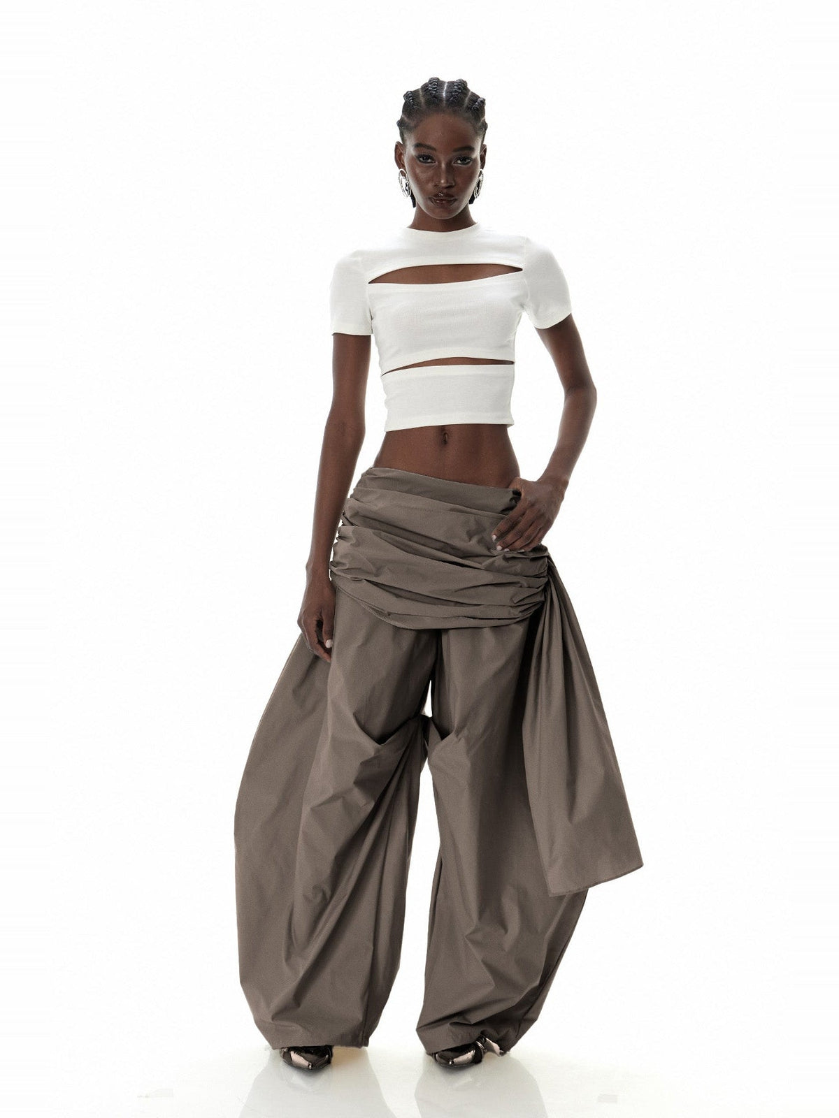 Creiddylad Ruched Drawstring Wide-Leg Pants - Brown — Svelte Chic