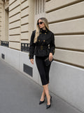 Belted Double-Breasted Military Jacket - Black — Svelte Chic