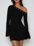 Dareios One-Shoulder Button-Detail Mini Dress - Black — Svelte Chic