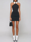 Borivoje Halter Neck Contrast-Collar Mini Dress - Black — Svelte Chic