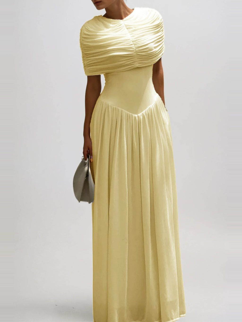 Daniel Draped Shawl Collar Gathered Maxi Dress — Svelte Chic