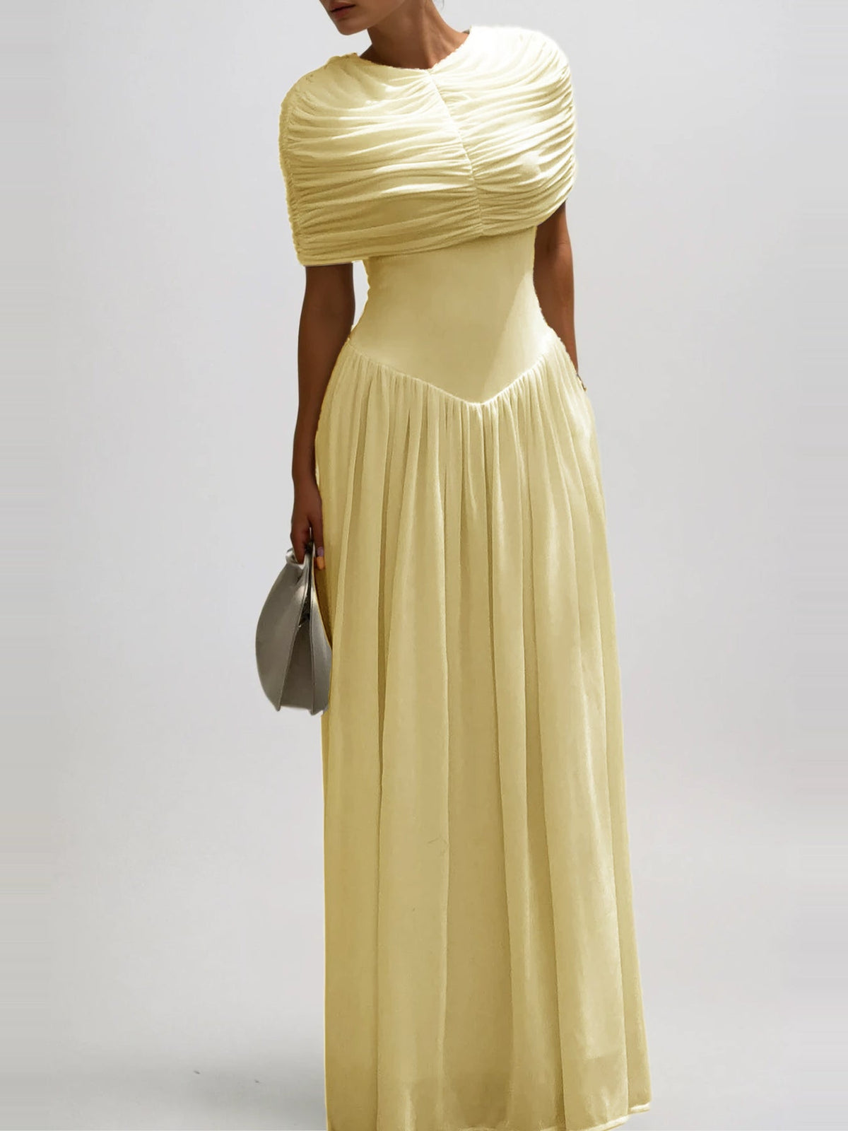 Daniel Draped Shawl Collar Gathered Maxi Dress — Svelte Chic