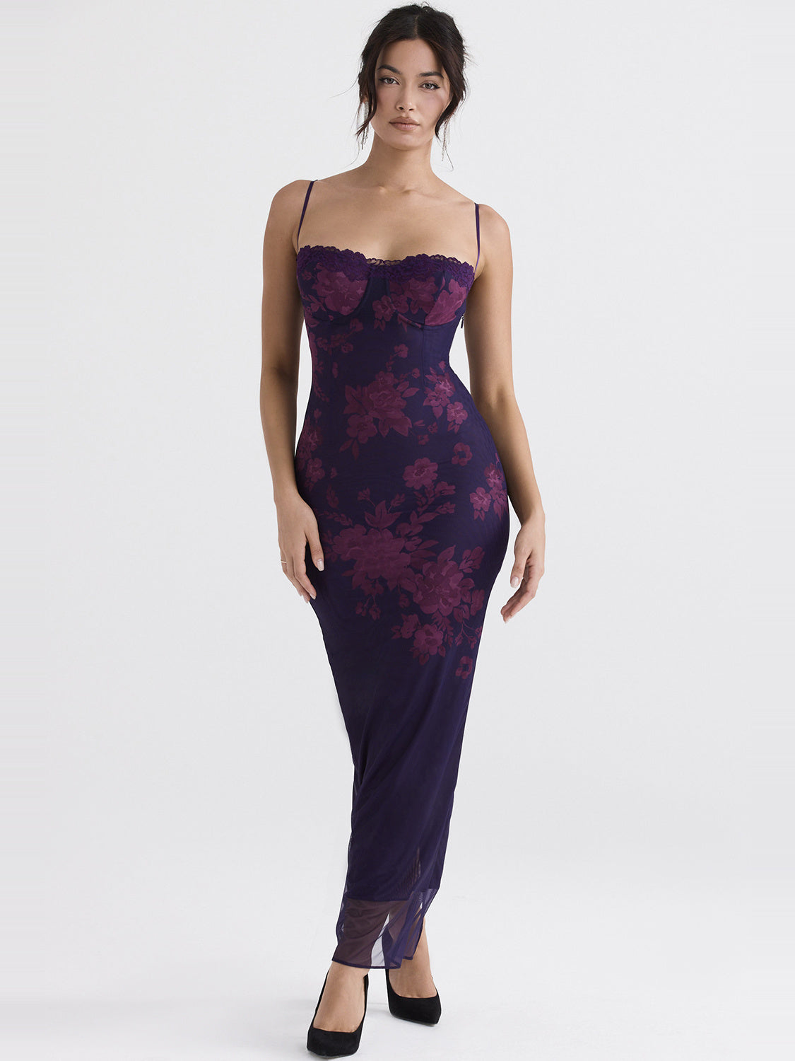 Aiza Floral-Print Lace-Up Maxi Dress - Grape — Svelte Chic