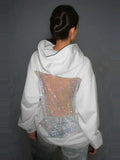 Dazhbog Hooded Rhinestone Mesh Panel Top - White — Svelte Chic