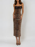Dikla Spaghetti Strap Sequin Leopard Maxi Dress - Brown — Svelte Chic