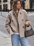 Oversized Double-Breasted Cropped Jacket in Brown — Svelte Chic