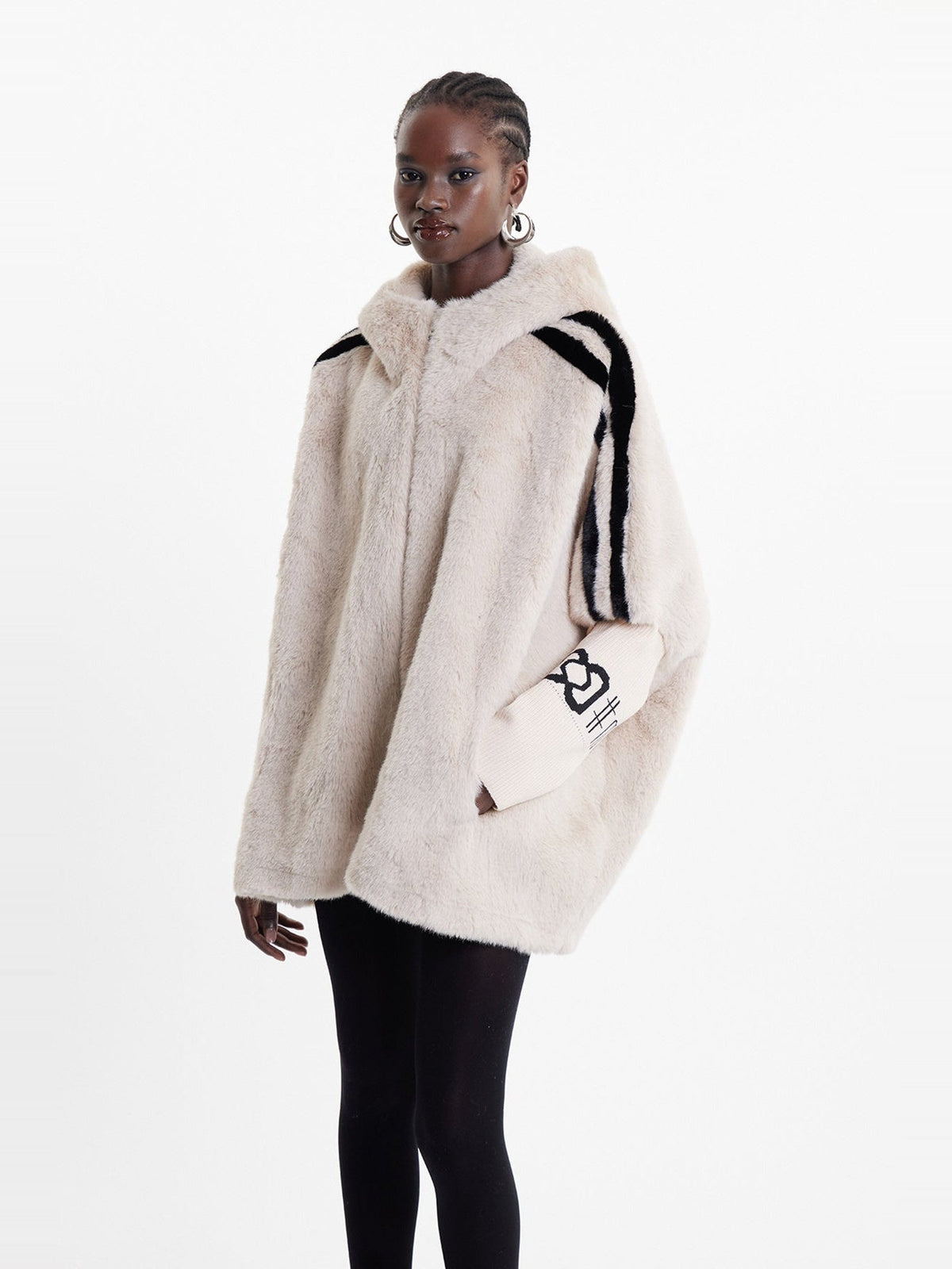 Ekkebert Hooded Oversized Faux Fur Jacket in Off-White — Svelte Chic