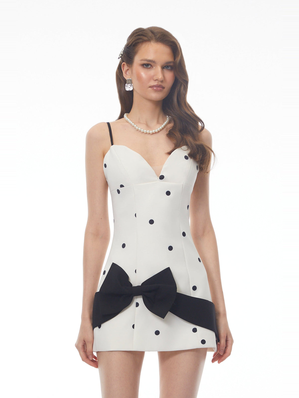 Sappho Polka Dot Corset Bow-Detail Mini Dress - White — Svelte Chic