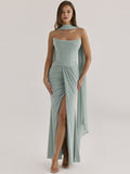 Portia Caped Strapless Crepe Maxi Dress — Svelte Chic