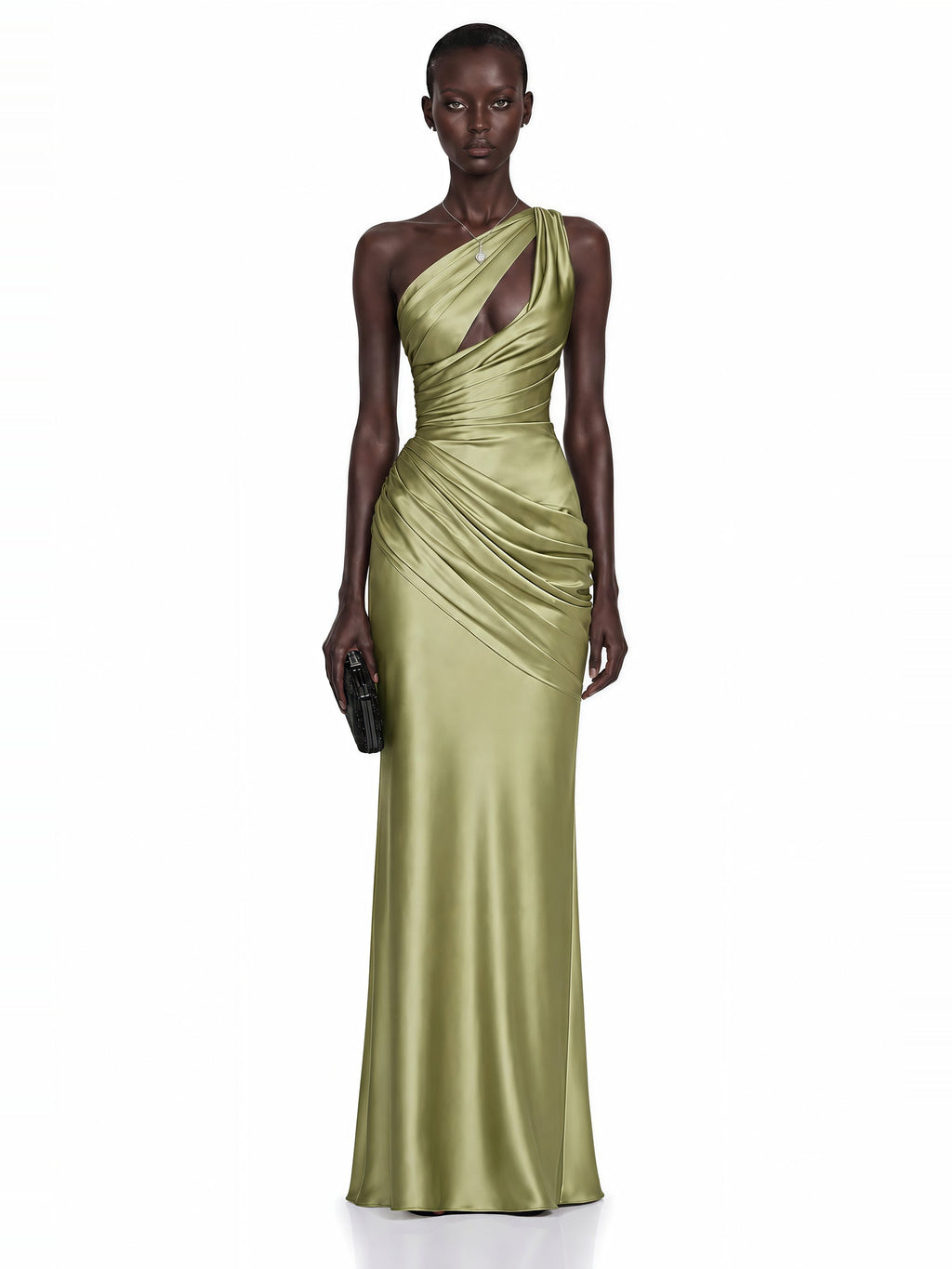 Seraphina One Shoulder Cut Out Satin Maxi Dress — Svelte Chic