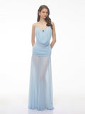 Mariana Gathered Cowl Neck Maxi Dress in Blue — Svelte Chic