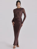 Yasmeen Lace Draped Satin Maxi Dress — Svelte Chic
