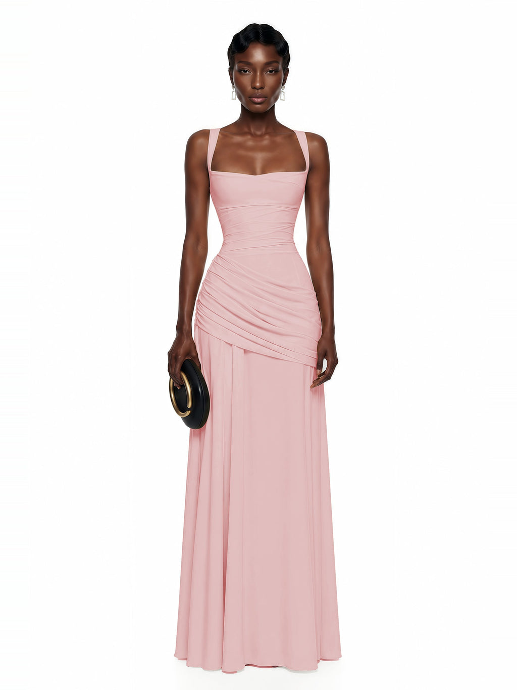 Sanne Gathered Corset Square Neck Maxi Dress in Pink — Svelte Chic