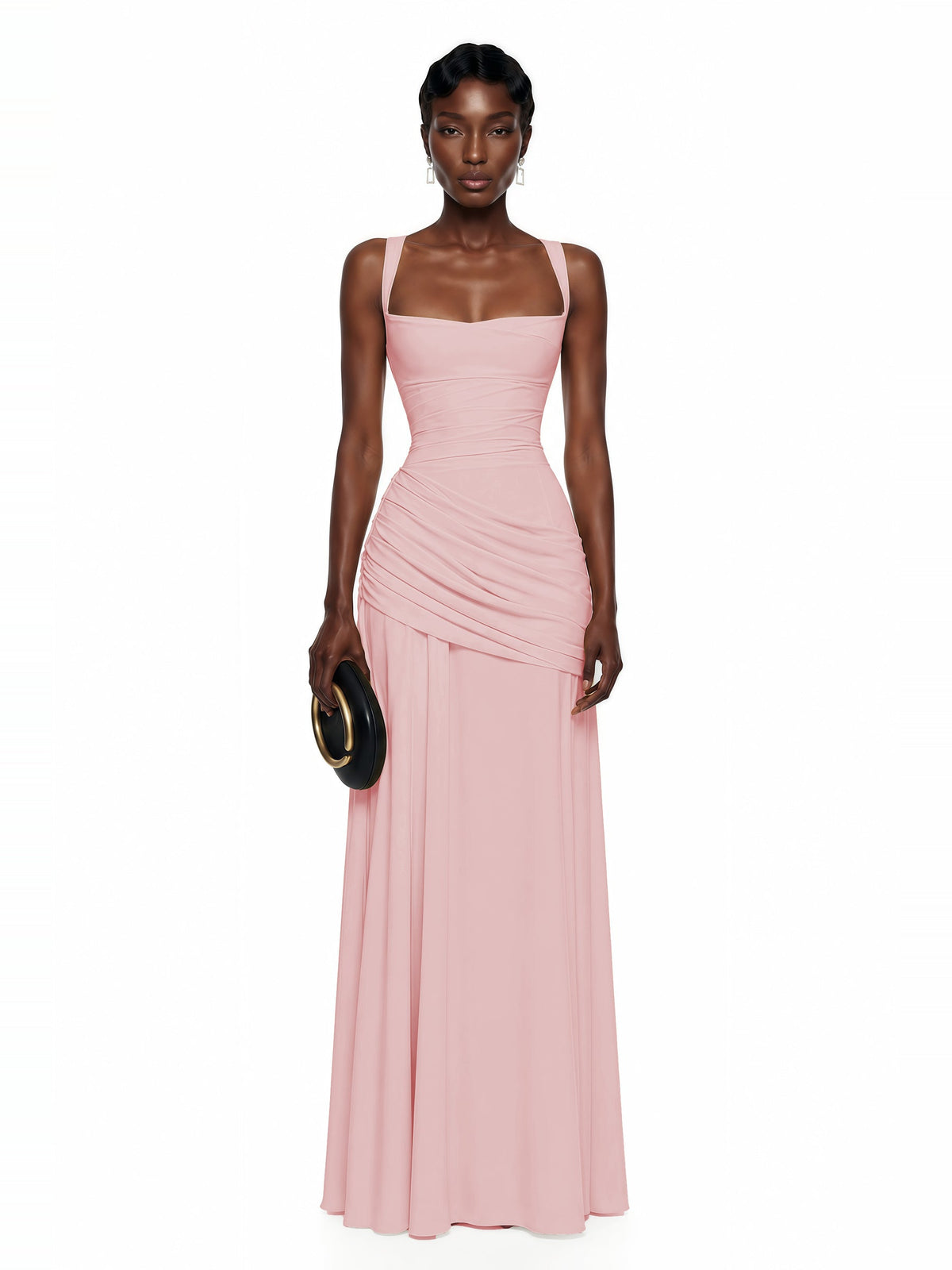 Sanne Gathered Corset Square Neck Maxi Dress in Pink — Svelte Chic