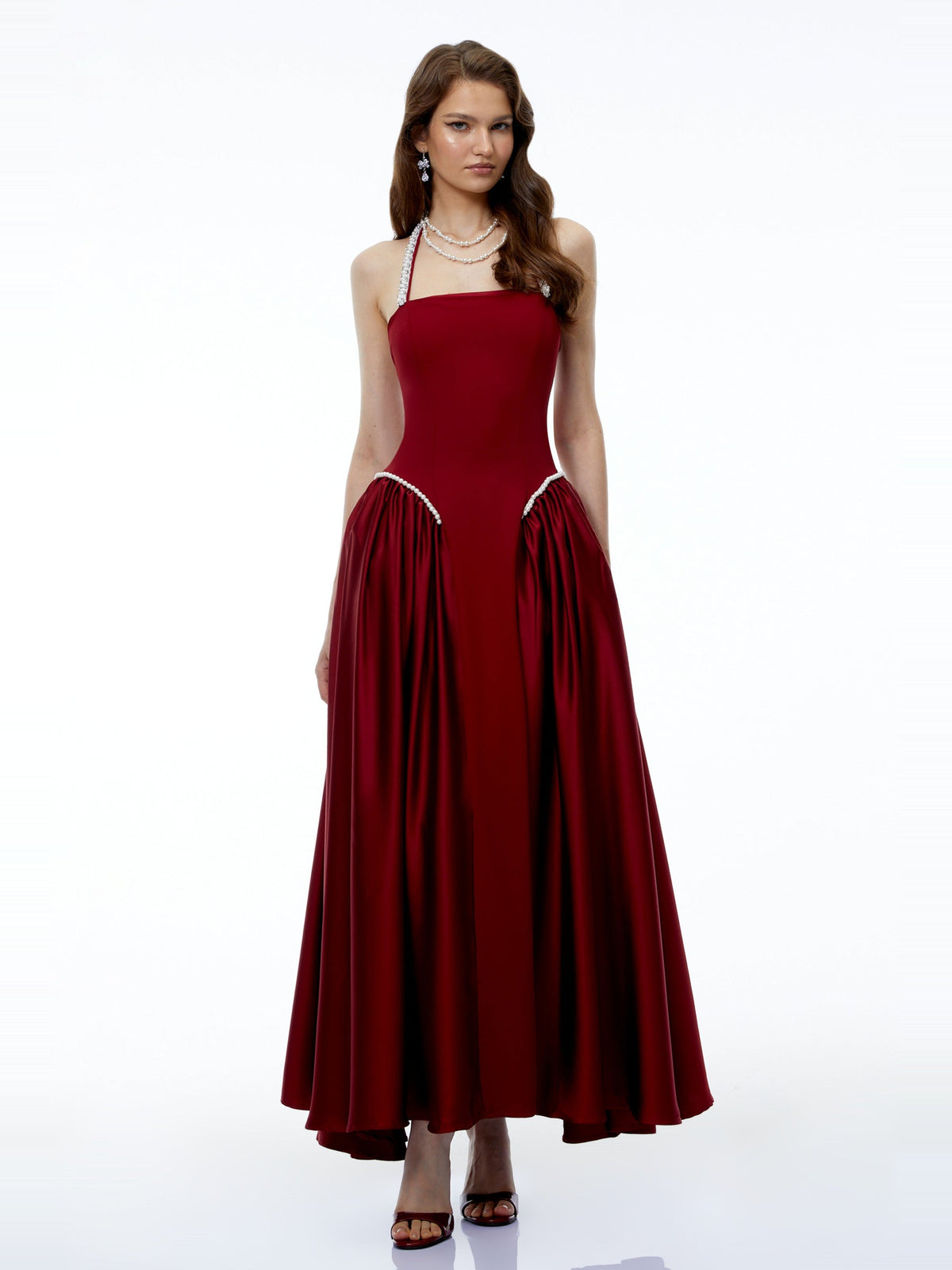 Siobhan Pearl Detail Halter Maxi Dress — Svelte Chic