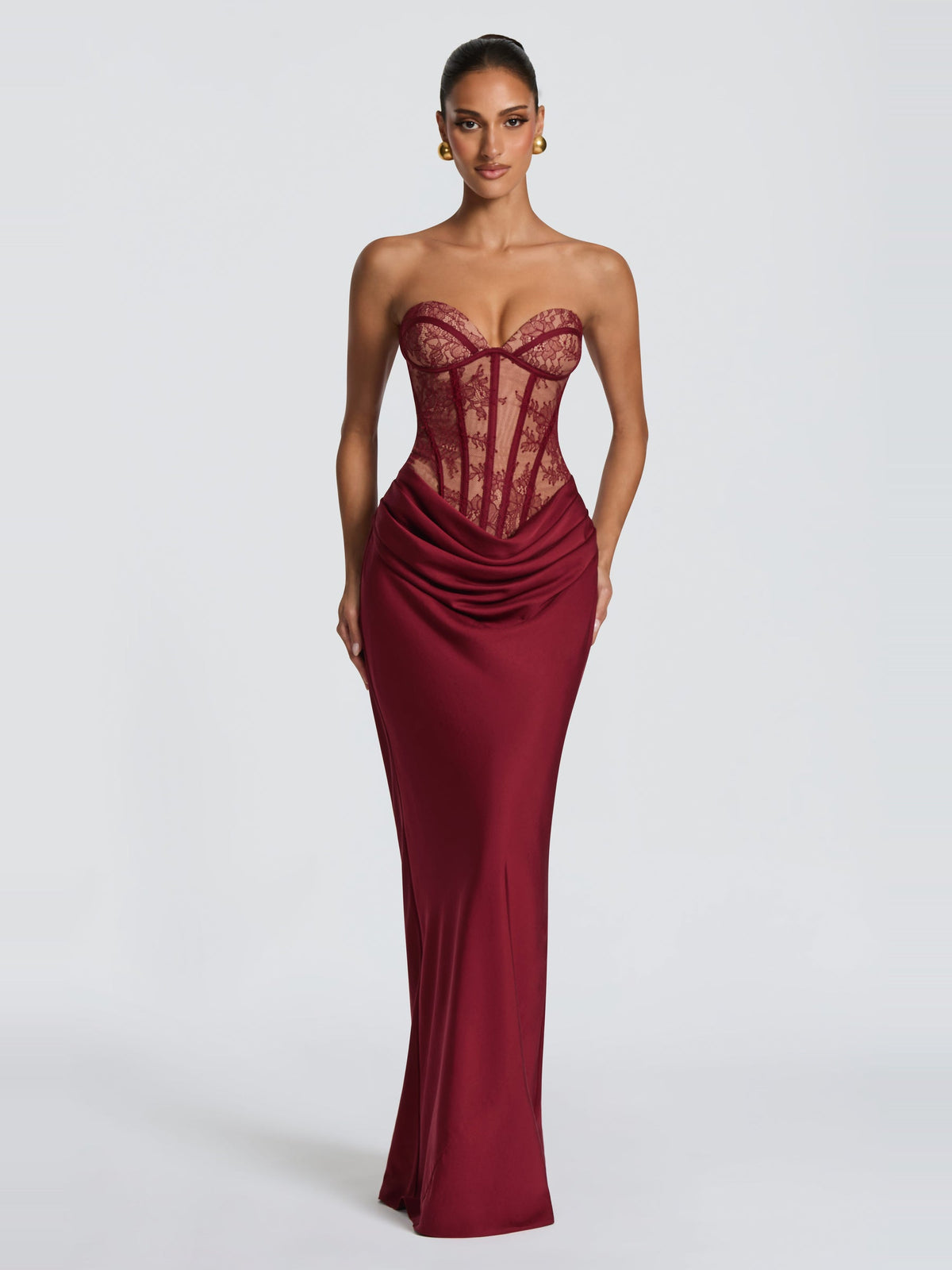 Kathleen Strapless Lace Corset Maxi Dress — Svelte Chic