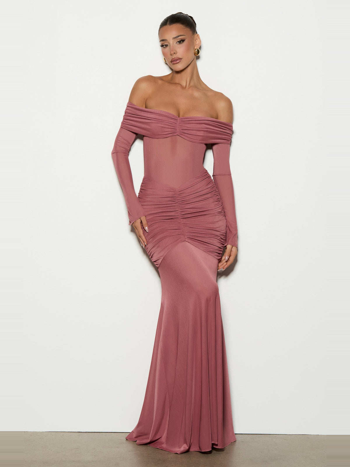 Arlena Long Sleeve Sweetheart Mesh Maxi Dress — Svelte Chic