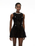 Mirabella Crew-Neck Floral Lace Sleeveless Mini Dress - Black — Svelte Chic