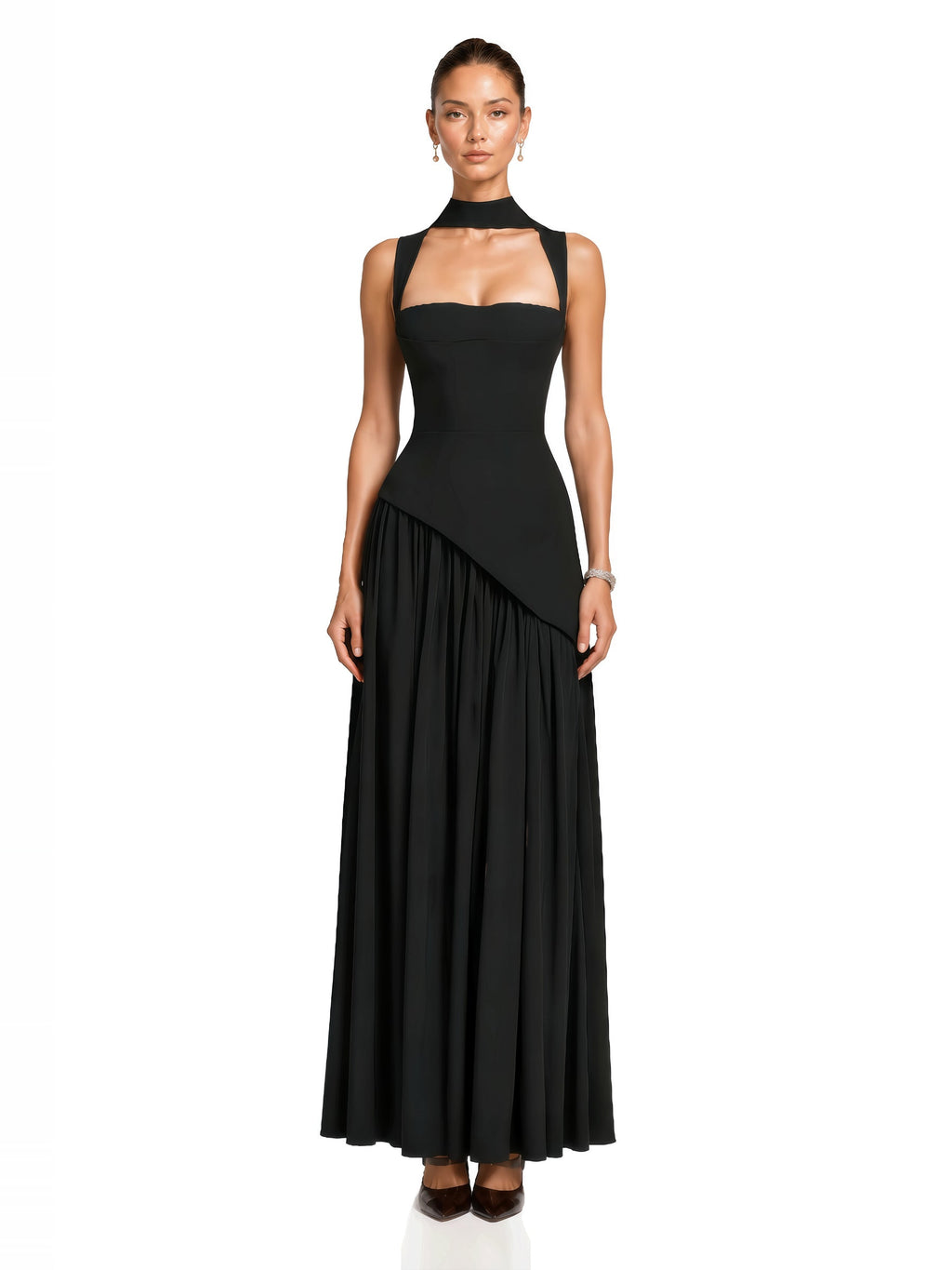 Sidonie Square Neck Strappy Asymmetric Maxi Gown — Svelte Chic