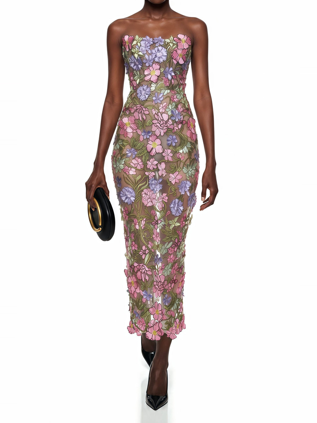 Qudsia Floral Embroidered Strapless Corset Maxi Dress — Svelte Chic