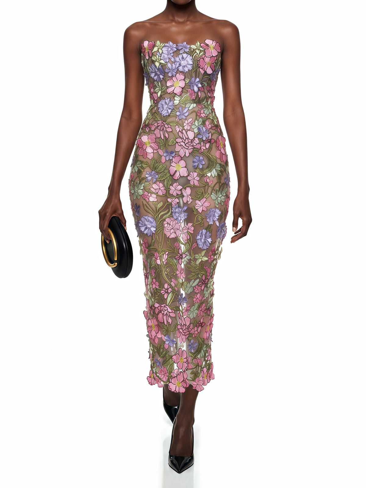 Qudsia Floral Embroidered Strapless Corset Maxi Dress — Svelte Chic